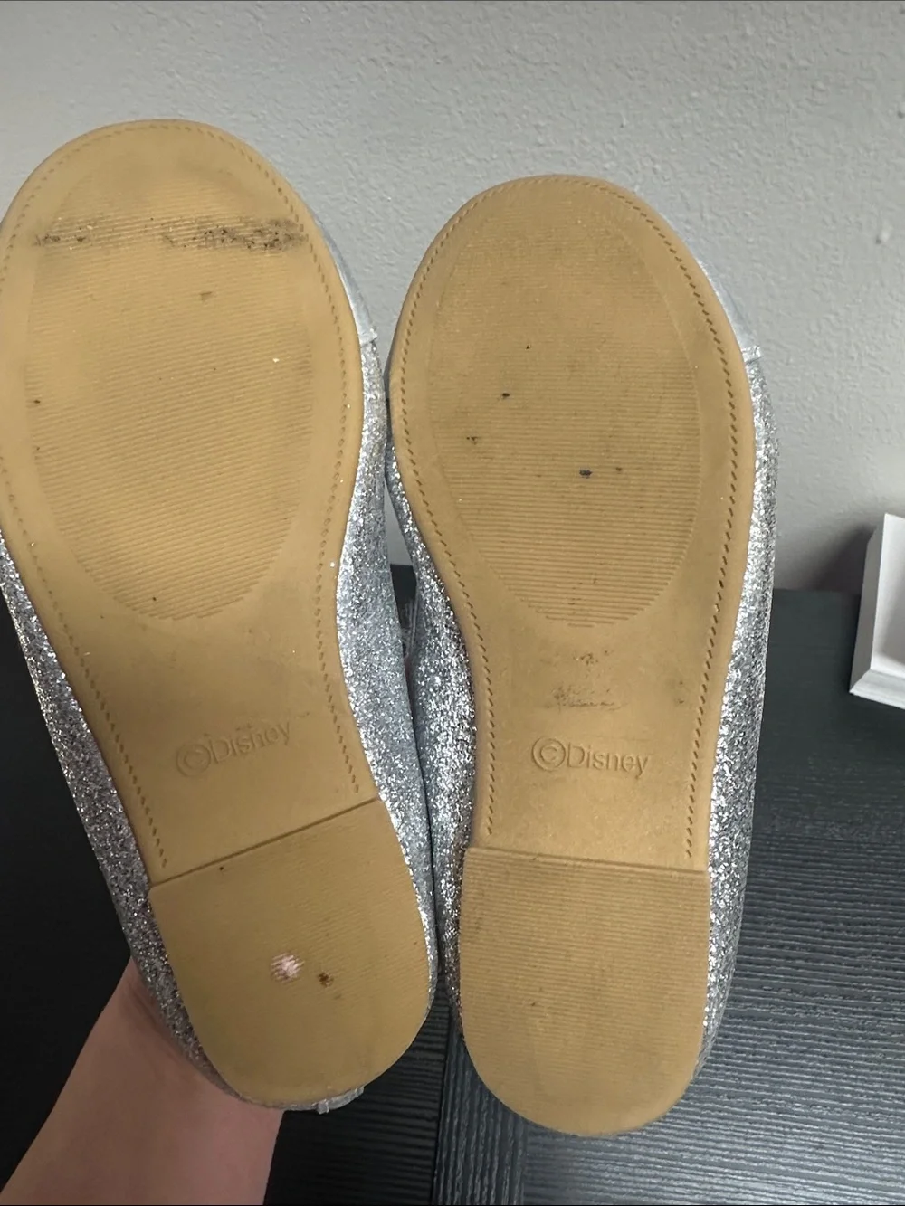 Girls Disney Silver Glitter Mary Jane Kids Shoes SZ 13